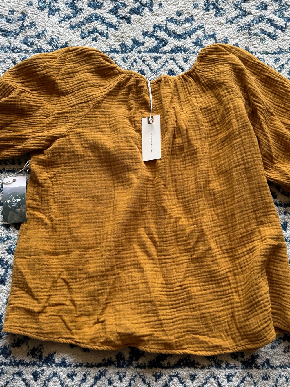 In Bloom Mustard Gauze Puff-Sleeve Blouse